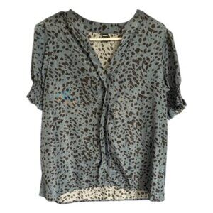 Blue and Black Animal Print Women's Top - Size L